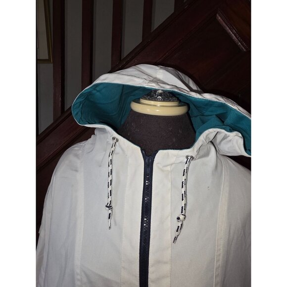 Mulberry Street Womens 2X White Hooded Jacket With Teal Accents & Zip Pockets - Picture 4 of 12
